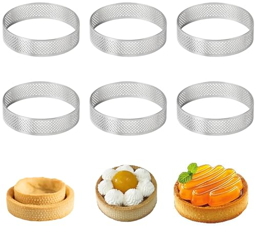 LIANCHEN 6Pcs Perforé Français Anneau de Tarte Aux Fruits Cercle Rond perforé Circulaire Fond Tour Tarte Anneau de Tarte Poreux Moule à Gâteau pour mousses à Tarte et Les Desserts (Diamètre 7cm)