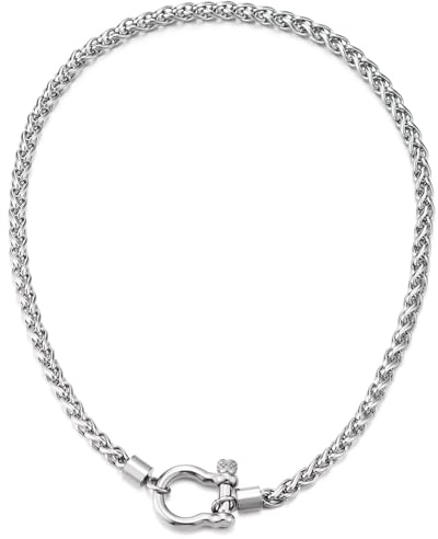 COOLSTEELANDBEYOND Damen Herren Edelstahl Fuchsschwanz Weizen Kette Halskette Schraube Anker Schäkel Nautisch Matrose Verschluss