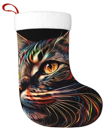 cfpolar Niedliche bunte Katzen-Weihnachtsstrümpfe, 45 cm, Weihnachtsbaum-Hängestrumpf, Weihnachtsdekoration, Ornamente, Strümpfe, klassischer Geschenkhalter für Urlaub, Famliy, Zuhause, Party,