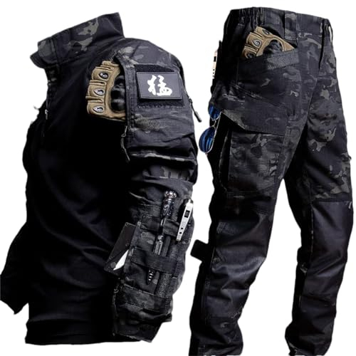 Adhdyuud Taktischer Anzug für Herren, Outdoor, Militär, Paintball, Hemden, Spezialeinheiten, Schwarzer Anzug, XL