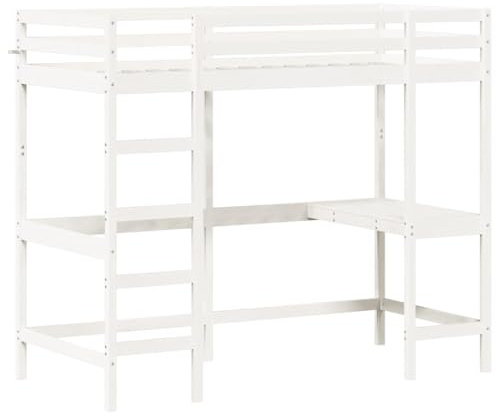vidaXL Våningssäng med skrivbord vit 90x190 cm massiv furu, loftsäng, säng, loftsäng med skrivbord, sovrumsmöbler, sängbotten, loftsäng för barn