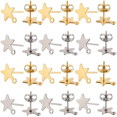 SUNNYCLUE 1 scatola 60 pezzi Orecchini A Stella Perni per Orecchini con Anello e 80 pezzi Posteriori per Orecchie In Acciaio Inossidabile Placcato Oro Reale 18k Stelle A Cinque Punte Orecchini A Botto