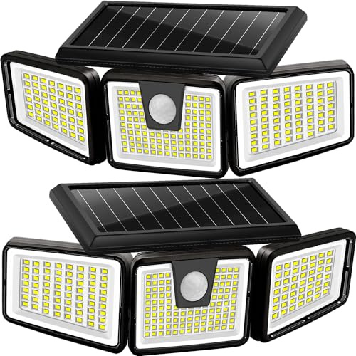 AmeriTop Lampes Solaires Extérieures Détecteur Mouvement Murale Sécurité | 3 Têtes Réglables, Applique Murale LED de Sécurité Pour Allée, Jardin, Terrasse, Garage, Entrée