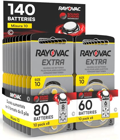 Udivita 140 Rayovac Batterien für Hörgeräte Größe Extra 10 Sound Fusion Technology - 10 Blister mit 6 und 10 Blisterpackungen mit 8 Batterien