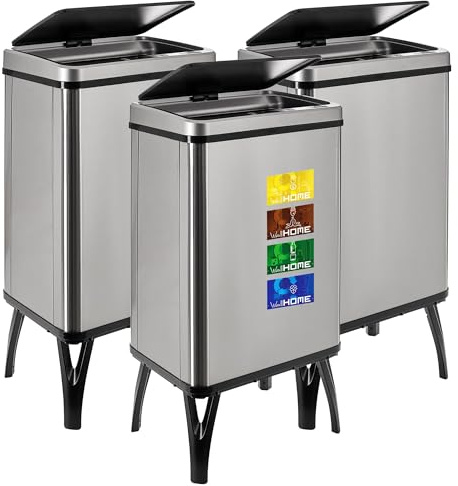 WELL HOME MOBILIARIO & DECORACIÓN 3 poubelles intelligentes de 40 l c/u, hauteur : 71,5 (x 35,5 x 26), gris avec étiquettes magnétiques