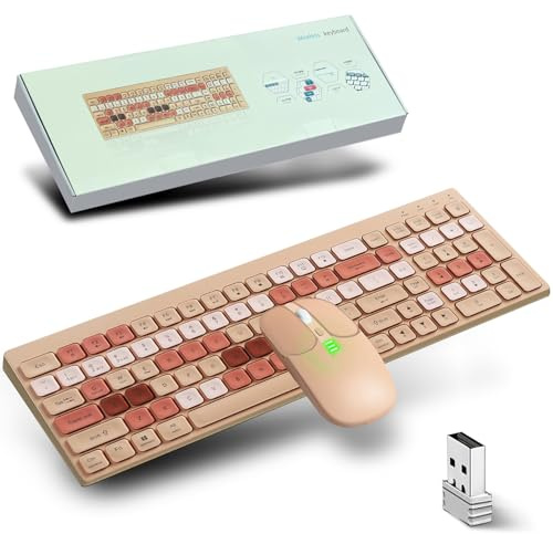 Juego de teclado Bluetooth y ratón inalámbrico, Bluetooth 5.0/4.0 + 2.4 G, teclado inalámbrico con 1600 ppp, ratón inalámbrico, recargable, extremadamente silencioso, recargable para iPad/PC/ordenador