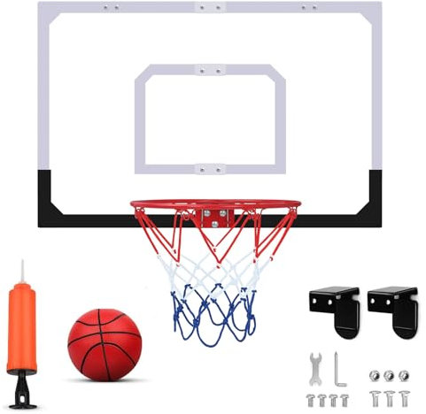 EHIOG Mini Basketballkorb fürs Zimmer,Indoor Basketballkorb- Wandmontage mit 1 Ball und Luftpumpe,Hohe Belastbarkeit Rückbrett und Verdicktes Basketballnetz,Geschenke für Jungen und Mädchen