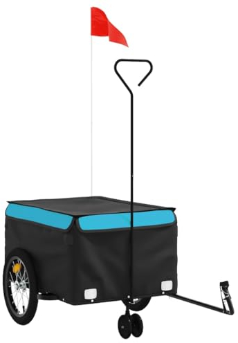 vidaXL Fahrradanhänger, Anhänger für Fahrrad, Lastenanhänger mit Deichsel Sicherheitsflagge, Transportanhänger, Schwarz Blau 45kg Eisen