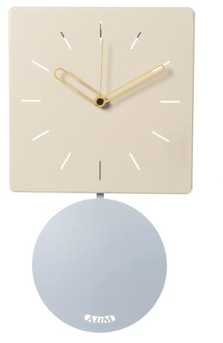 Arti & Mestieri Grace - Orologio a pendolo da Parete di Design 100% Made in Italy - in Ferro, 43,5 x 24 cm (Crema e cenere)