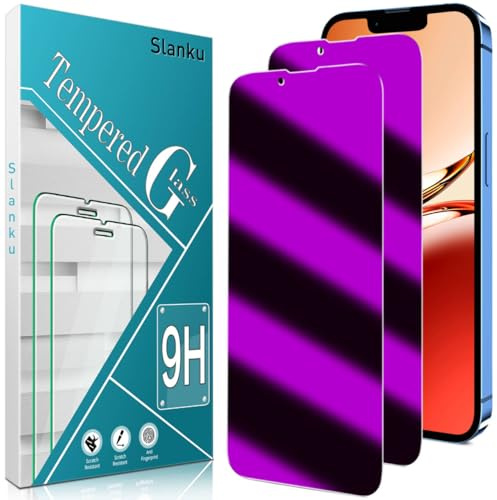 Slanku [2 Pack Privacy Screen Protector For iPhone 16e, 13, 13 Pro, 14, Colorful Purple Anti-Spy Tempered Glass, 9H Hardness, Bubble Free