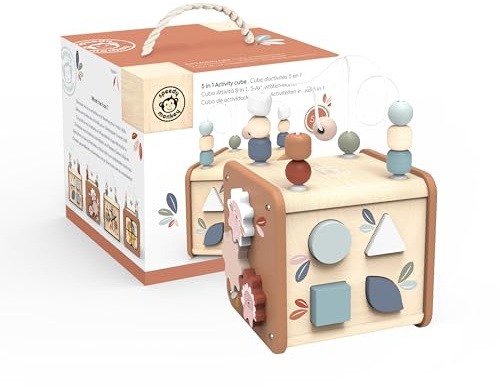 Speedy Monkey SP1020 5 in 1 Activity Würfel 21,8x21x34cm bunt, Holz Spielzeug für Kinder, Liebevolle Details-tolle Geschenkidee