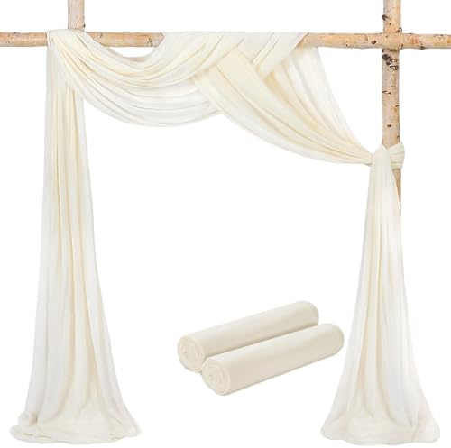 BrillShine 2 Stück Vorhang Hintergrund Hochzeit Creme70x560cm Wandbehang Hintergrund Vorhang Hochzeit Dekoration für Taufe Hochzeiten Party Dekoration