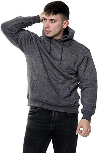 True Face Mens Hoodie Pullover Classic Hooded Fleece Top Plain Ribbed Cuff Long Sleeve Sweatshirt Pull Over Jumper Hoody Top