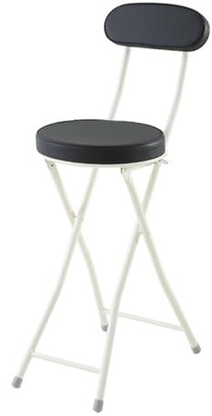 Generico Sgabello Pieghevole AA 60 cm con Schienale, Sedia Imbottito Portatile con capacità di 120 kg per Cucina, Soggiorno, Giardino e Campeggio(Zwart)