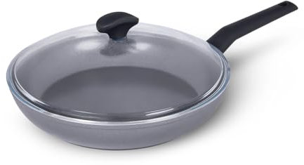 TVS ORIGINE INDUCTION Padella Antiaderente 30 cm, Rivestimento EXP formulato SENZA PFAS, Made in Italy, per tutti i piani cottura, con Coperchio in vetro e pomolo portamestolo
