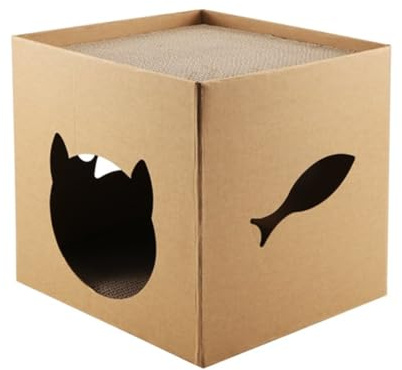 Wisboey Katzen-Papphaus mit Kratz-Pads: Spiel- und Wohnaccessoire für Katzengeburtstage, Hasen und Kleine Haustiere