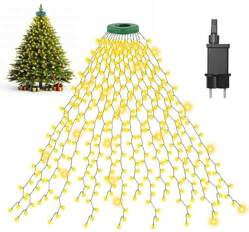 Gcstnn Lichterkette Weihnachtsbaum, 3M 592er LED Christbaumbeleuchtung mit Ring und 16 Girlanden, Timer, Wasserdicht für 1.5-3.5M Tannenbaum Weihnachtsdeko Außen Innen, Warmweiß
