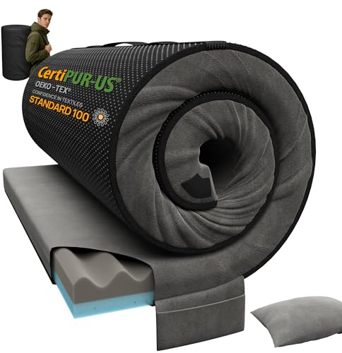 Releep 3 Inch Kids Dual-Sided Memory Foam Camping Mattress, Waterproof Camping Sleeping Pad with Portable Pillow & Carry Bag, Roll Up Cot Mattress Mat for Guest Bed/Car/Tent