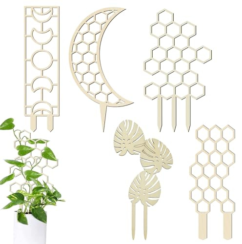 5 Stück Decorify Rankhilfe Zimmerpflanzen, Rankgitter Holz Pflanzenstütze 5mm, Garten Rankgitter Kletterhilfe, für Pflanzen Stütze für Topfpflanzen, Zimmerpflanzen, Pflanzgitter