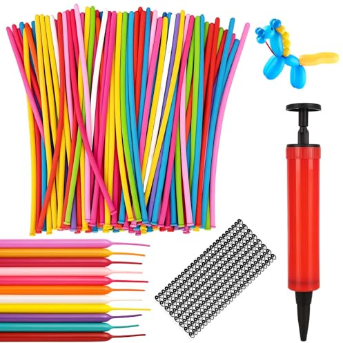 100 Modelling Balloons, Balloon Animal Making Kit with Pump and Eye Stickers, Long Balloon for Tying, Big Balloons for Fun Activities and Party Decorations