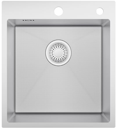 CECIPA 44x49 cm Lavello Cucina 1 Vasca in Acciaio Inox con Foro, Lavandino Cucina 1 Vasca per Mobile da 45cm, Lavello da Incasso o Banco con Sifone e Scarico