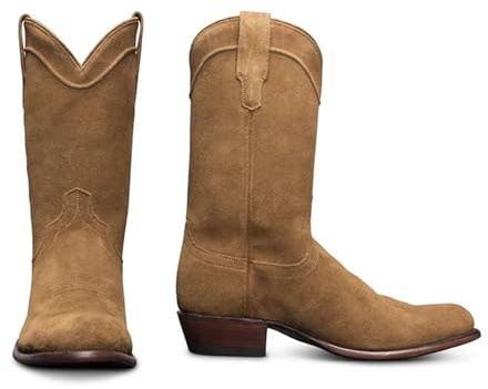 ENWIND Botas Tipo Vaquero De Ante para Hombre con Punta Puntiaguda, Botines De Tobillo Deslizables De Tacón Bajo,Caqui,42 EU