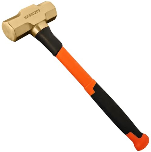 WEDO 4lb(1800g) Brass Sledge Hammer, Spark-free Safety Sledge Hammer with Fiberglass Shaft,Length 400mm, Die-Forged,DIN Standard,BAM Standard