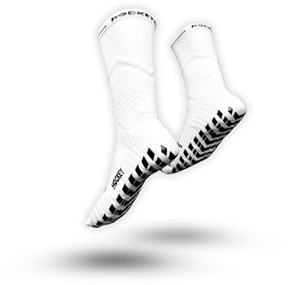 ROCKETGRIP Hockey Socks, Non-Slip Grip Skate Socks for Adult and Youth Hockey Players, Padded, Compression Fit – Anti-Blister, Moisture-Wicking, Ideal Gifts & Accessories (Crew, Size S)