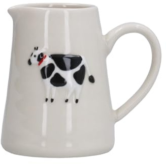 Gisela Graham Mini Serving Jug, Embossed Cow Design, White Stoneware, 100ml