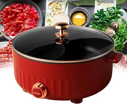 Faitout électrique, 6 L, antiadhésif, avec séparateur et couvercle en verre trempé, 3 vitesses, facile à nettoyer, 1350 W, solution de cuisson polyvalente