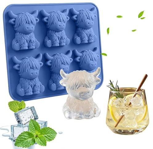 Kinesgsg Stampo per Cubetti, Stampo Ghiaccio Mucche da Latte Delle Highlands, Stampos Facile da Sformare, Mini Cubetti di Ghiaccio Riutilizzabile, Ghiaccios Stampos, per Cocktail, Whisky, Bevande
