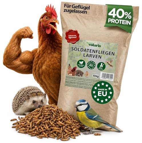 Eggersmann Soldatfluglarver torkade | 10 kg – 33,3 l | kycklingfoder från Europa | 100 % ren naturprodukt. Lämplig som fågelfoder, igelkottfoder, fiskfoder och mycket mer | bra alternativ till