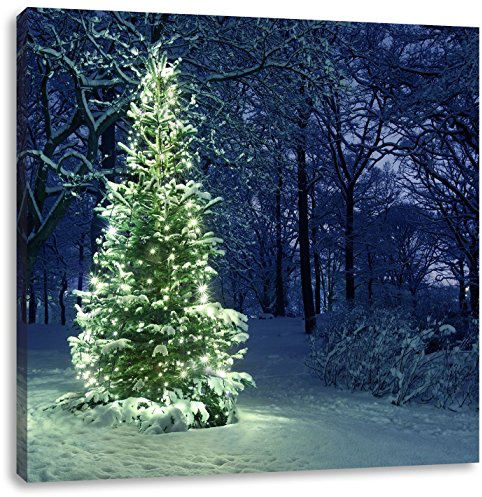 Pixxprint Leuchtender Weihnachtsbaum, Größe: 60x60, Leinwandbild Quadratisch, Wandbild, Kunstdruck, fertig bespannt