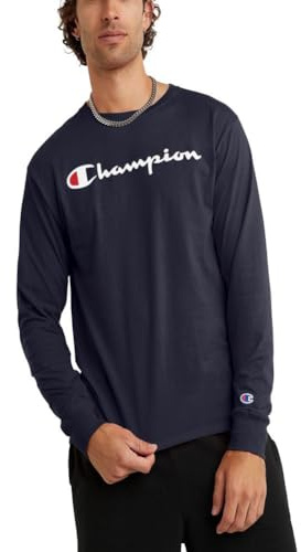 Champion Maglietta da Uomo, Classica a Maniche Lunghe, Comoda, Morbida, per Uomo (Reg. Or Big & Tall), Scritta Blu Navy, S