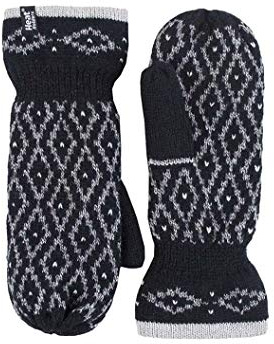 HEAT HOLDERS - Ladies Thick Fleece Lined Insulated Warm Knitted Winter Thermal Mittens (One Size, Black)