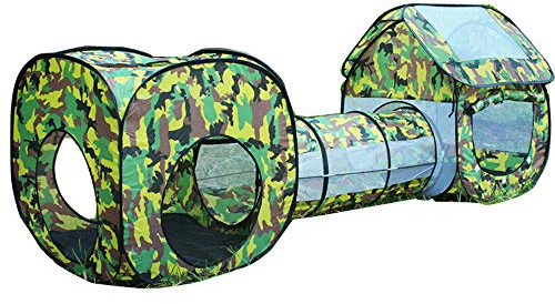 3 in 1 Kids Play Tent Tunnel Camouflage Toys Tent Baby Square Cubby Teepee Tunnel Crawling Tent Sets Children Outdoor Indoor Playhouse Hut
