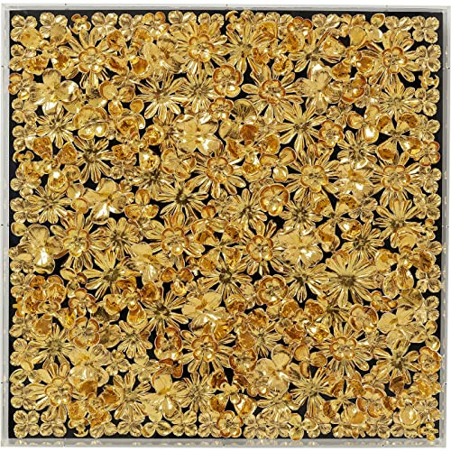 Kare Design Deko Rahmen Gold Flower, Leinen Leinwand, Blütenformen aus Papier, Schaukasten aus Acrylglas, dreidimensionales Kunstwerk, Gemälde, Abstrakt, Modern, Wohnzimmer, Flur, 80x80x5cm
