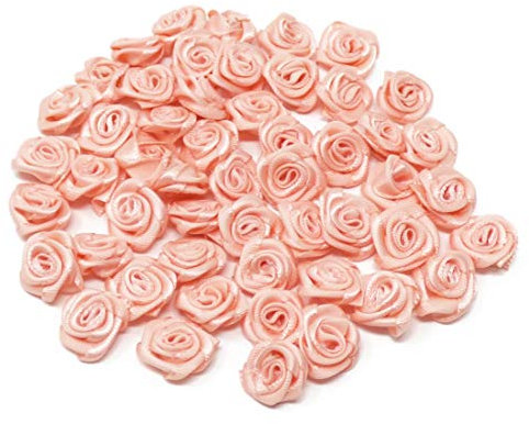 Light Peach 15mm Miniature Satin Ribbon Rose Flowers Decorative Craft Flowers (25)