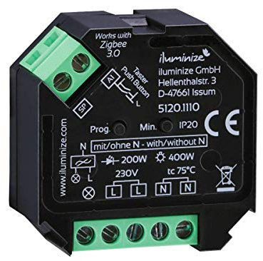 Funktioniert ohne N-Leiter: iluminize Dimm-Aktor, Zigbee-Kompatibel, 230V, dimmen per Phasen-ab-schnitt, Energiesensoren, 200 W LED