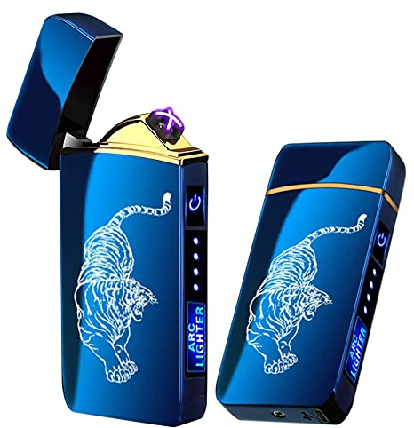 Arc Lighter, Smart Electric Lighter, USB Rechargeable Lighter Windproof Flameless Lighter Lightweight Plasma Lighter for Fire,BBQs,Fireworks ,Candle,Camping - Outdoors Indoors (T3-Blue Tiger)
