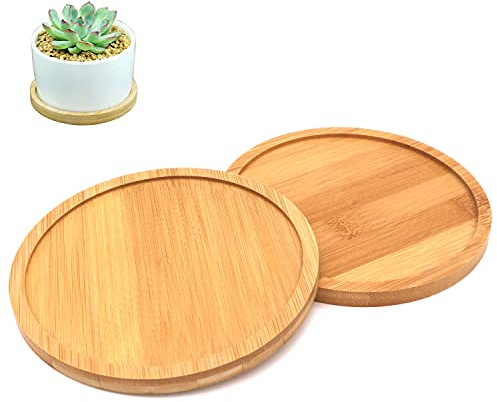 GGOUPTY Runde Bambus Untersetzer 15 cm 2 Stück Rund Bambus Pflanztöpfe Untersetzer Natur Deko Untersetzer Tablett für Tassen Glas Pflanztöpfe Garten