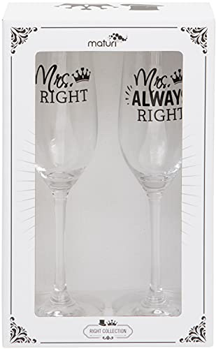 Maturi Set di due flute da champagne Mrs Right Mrs Always Right
