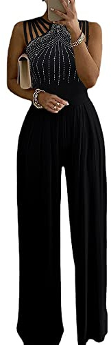 shownicer Tuta da Donna Pagliaccetto Estivo Elegante Senza Maniche Capestro Tinta Unita Stile Romper Playsuit Straight Leg Jumpsuit Casual Party