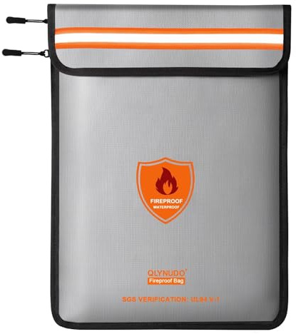Fireproof Document Bag (15x11) - SGS Certified 3-Layer Fireproof Money Bag for Cash & Valuables, Non-Itchy Waterproof Document Pouch with Reflective Strip for Home Safe & Travel