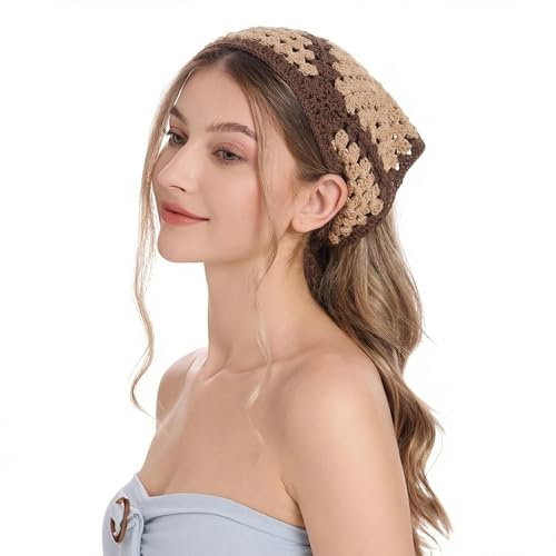 ZLYC Baumwolle Handgemacht Häkel Stirnband Dreieck Bandana