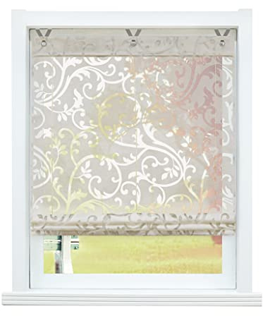 SCHOAL Raffrollo ohne Bohren Raffgardinen Ausbrenner Gardinen Transparent Ösenrollo Vorhänge mit Ösen 1 Stück BxH 100x130 cm Sand