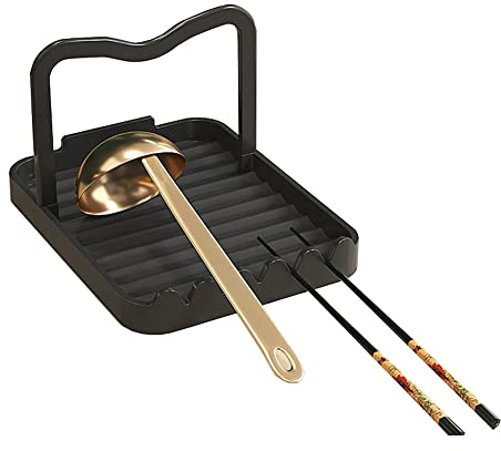 STARRY G Cooking Spoon Rest with Lid Holder, Kitchen Utensil Rest with Drip Pad, Heat-Resistant Pot Lid Stand Holder, Countertop Organiser Rack for Ladles, Tongs, Spatula, Simple Flatware Rack - B