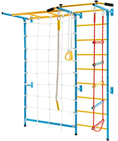 GOPLUS 7-in-1-Klettergerüst Kinder, Indoor-Spielplatz mit Klettergerüst, Turnringen, Seilwänden, Seilen, Klimmzugstangen, Wandleitern und Strickleitern, für Erwachsene & Kinder ab 3 Jahre