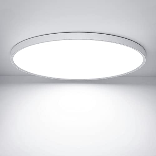OUILA LED Deckenleuchte Flach Rund - Deckenlampe LED 18W 1600LM 6500K Kaltweiß IP44 Wasserdicht Badezimmer lampe, badlampe decke für Bad Küche Flur Schlafzimmer Keller, Durchmesser 22cm