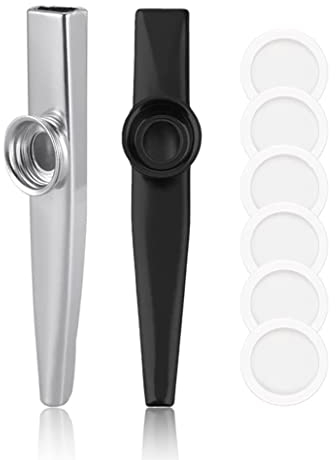 Kazoos Metall 2 Stück mit 6 Flötenmembranen, Kasu Musikinstrumente aus Aluminium, Kazoo Percussion Instrument Metall, Kazoo Vorschulspielzeug Musikgeräte